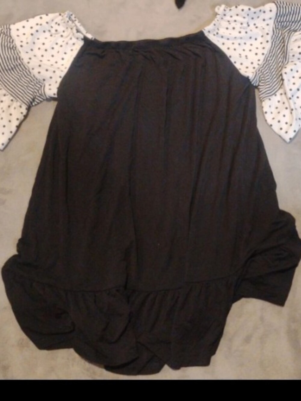 Emerald Black Off The Shoulder Polka Dot Top Striped Ruffle Sleeve Blouse - S